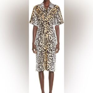 ST John Margay Cat Print Silk Shirtdress Size 10 NWOT Leopard Print